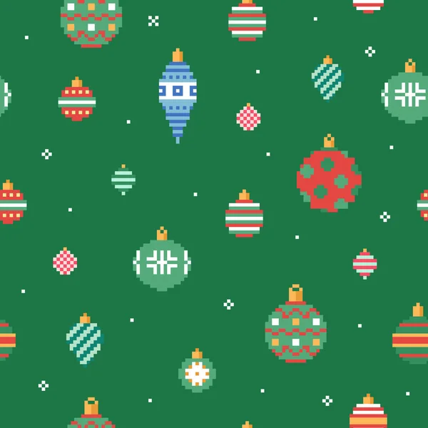 クリスマスのシームレスなパターン 緑のクリスマスの装飾が施された正方形の繰り返しタイル ベクトルテーブル冬の緑の背景とともにクリスマスツリーボールとおもちゃ — ストックベクタ