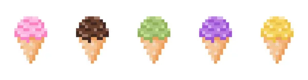 Conjunto Cono Helado Pixel Art Colección Videojuegos Retro Helados Bits — Archivo Imágenes Vectoriales