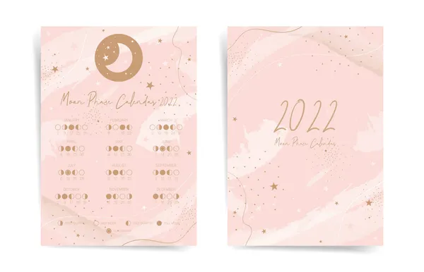 Een Pagina Nacht Hemel Maankalender 2022 Jaarkaart Esthetische Roze Maankalender — Stockvector