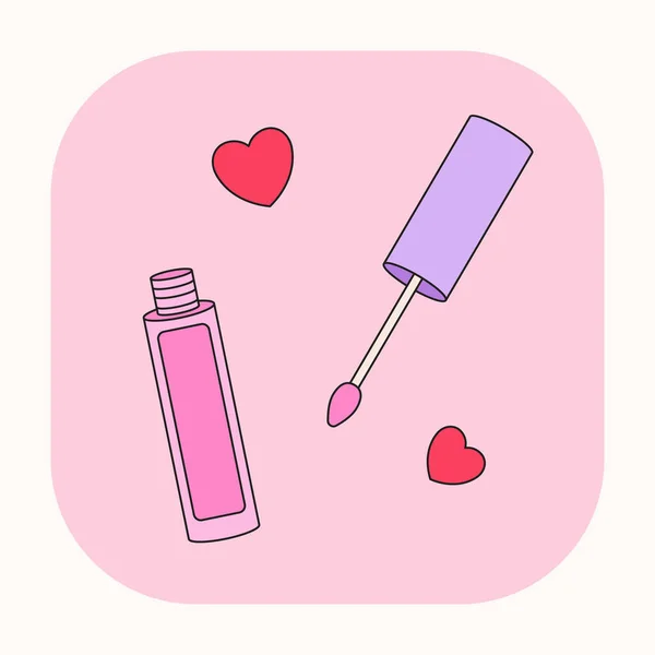 Lip Gloss Cute Cartoon Illustration Pink Doodle Icon Lipstick Vector — Stock Vector