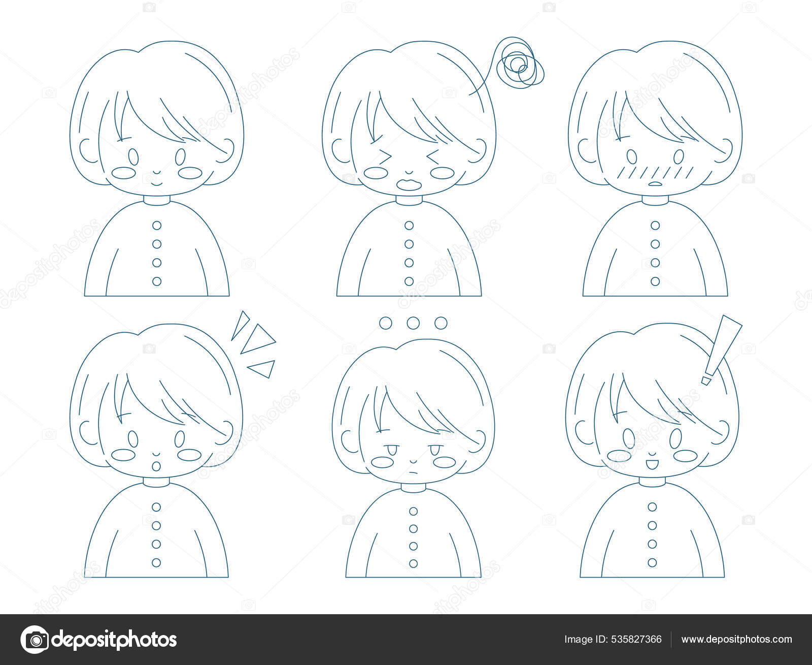 Vetor de Emotion anime icon sad in simple black design do Stock