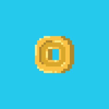 Piksel sanatı şanslı sikke ikonu. Vector 8 bit stil Çin altın servet deliği para gösterimi. İzole edilmiş altın dekoratif oryantal tatil öğesi retro video oyunu bilgisayar grafiği.