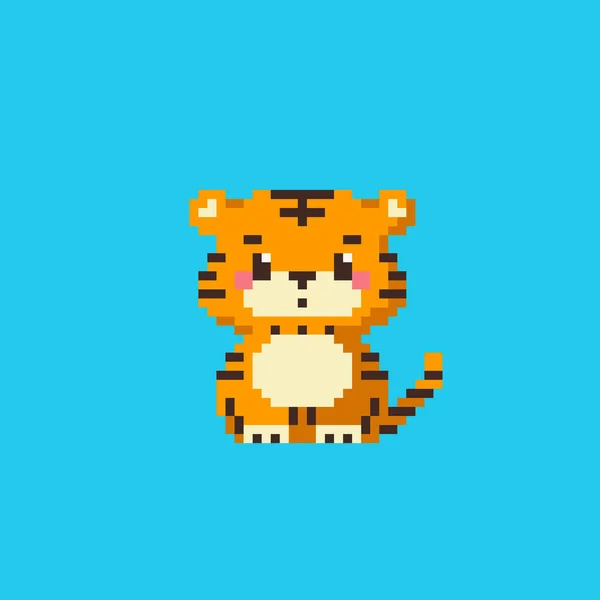 Pixel Art Year Tiger Icon Vector Bit Style Illustration Pixel — Stock Vector