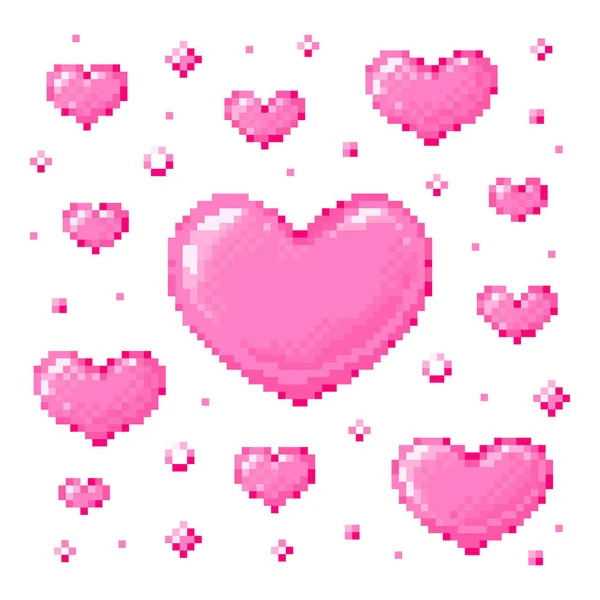 Набір Сердець Пікселів Бітових Іконок Серця Колекції Милі Рожеві Ілюстрації — стоковий вектор