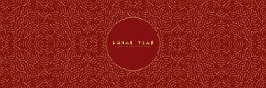 Seamless asian background pattern. Chinese new year premium design. Red and golden abstract geometric wavy lines and curvy waves. Traditional japanese vintage gold ornament.