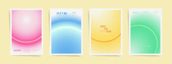 Visual Minimalism Aesthetics Vector Poster Design Set Futuristic Neon Graphics — Stock Vector