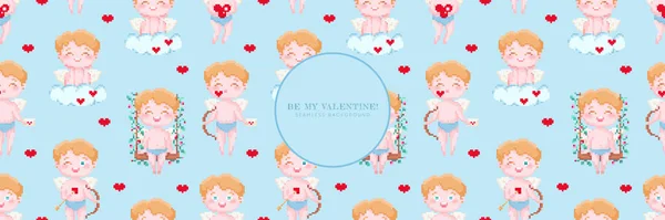 Lovely Seamless Pixel Art Pink Background Valentine Day Pattern Design — Stock Vector