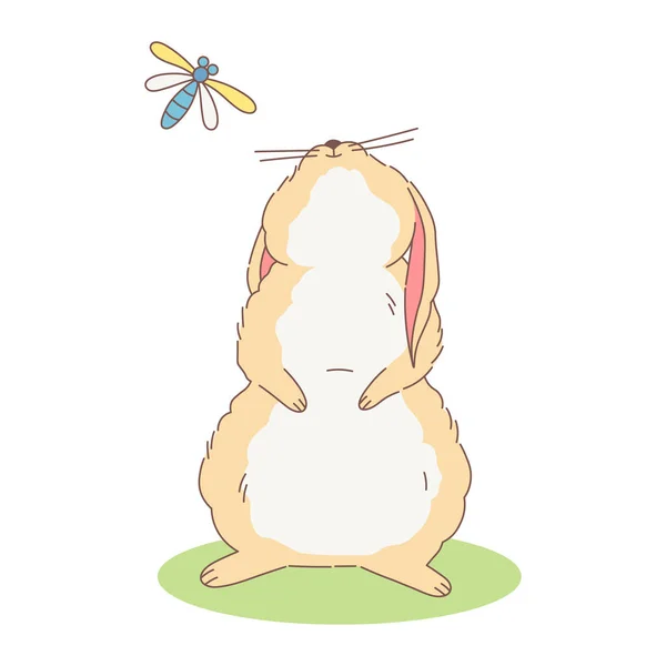 Cute Easter Rabbit Looks Sky Vector Illustration Chubby Hand Drawn — Stock Vector