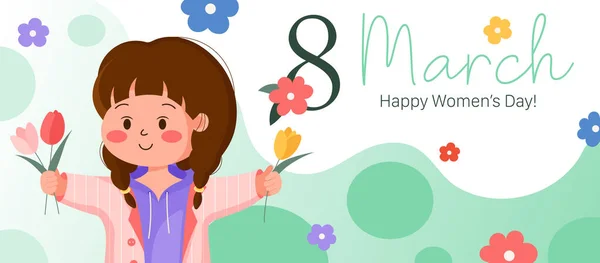 Frühlingshaftes Banner Zum Frauentag März Hintergrund Mit Glücklichen Jungen Mädchen — Stockvektor