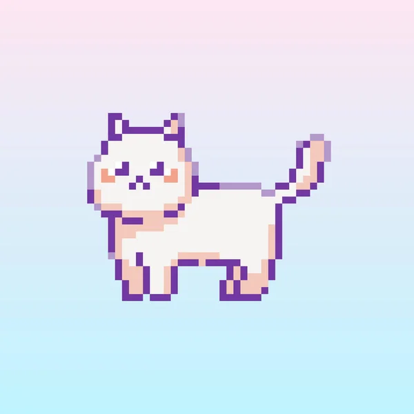 Pixel Art Cat Icon Bit Vector Sticker Smile Kitten Retro — Stock vektor