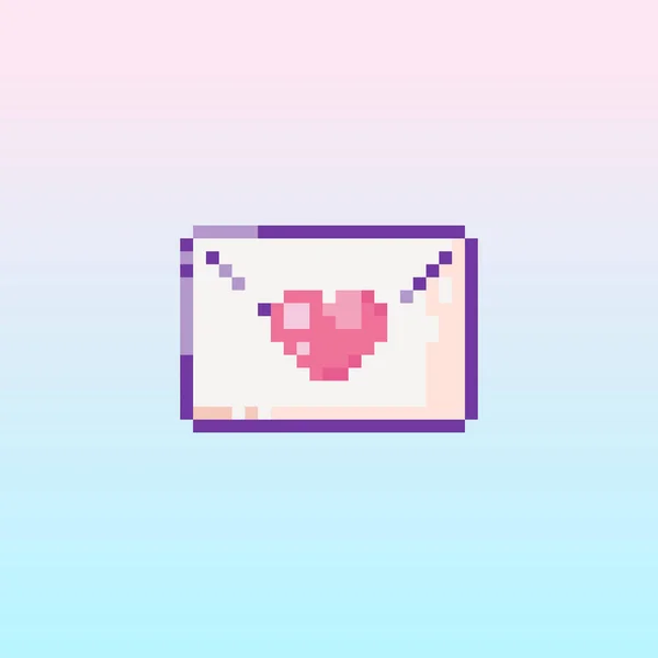 Pixel Art Envelope Icon Bit Vector Sticker Smile Love Letter — Vetor de Stock