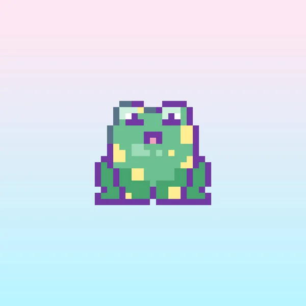 Pixel Art Frog Icon Bit Vector Sticker Smile Green Frog — Vettoriale Stock