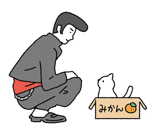 Simple Touch Illustration Délinquant Ramassant Chat — Image vectorielle