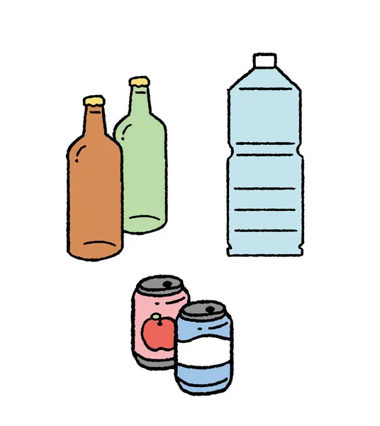 Semplice Illustrazione Touch Bottiglie Separate Lattine Spazzatura — Vettoriale Stock