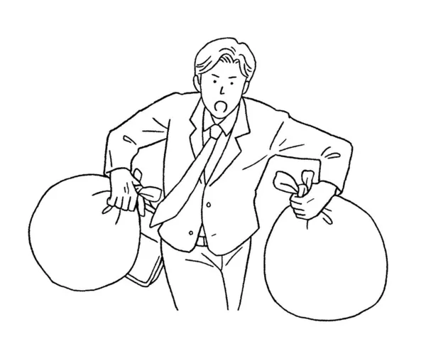 Simple Touch Illustration Homme Affaires Sortant Les Poubelles Hâte — Image vectorielle