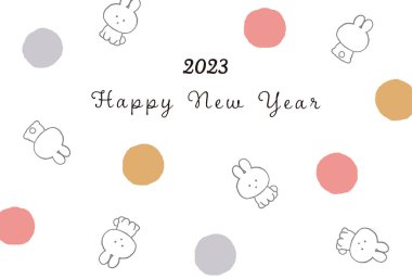 2023 Year of the Rabbit Simple and cute rabbit New Year's card template illustration