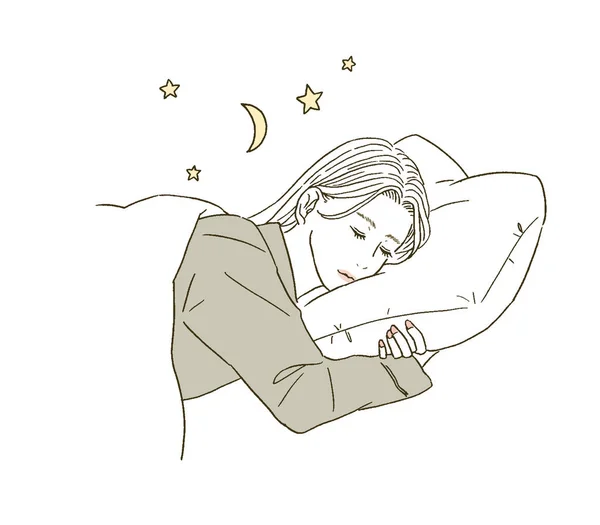Krása Ilustrace Ženy Spící Posteli — Stockový vektor