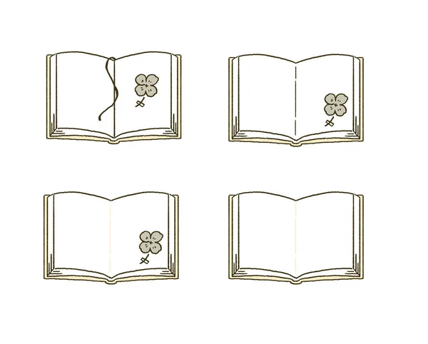 Icono Ilustración Conjunto Flores Prensadas Libro Abierto — Vector de stock