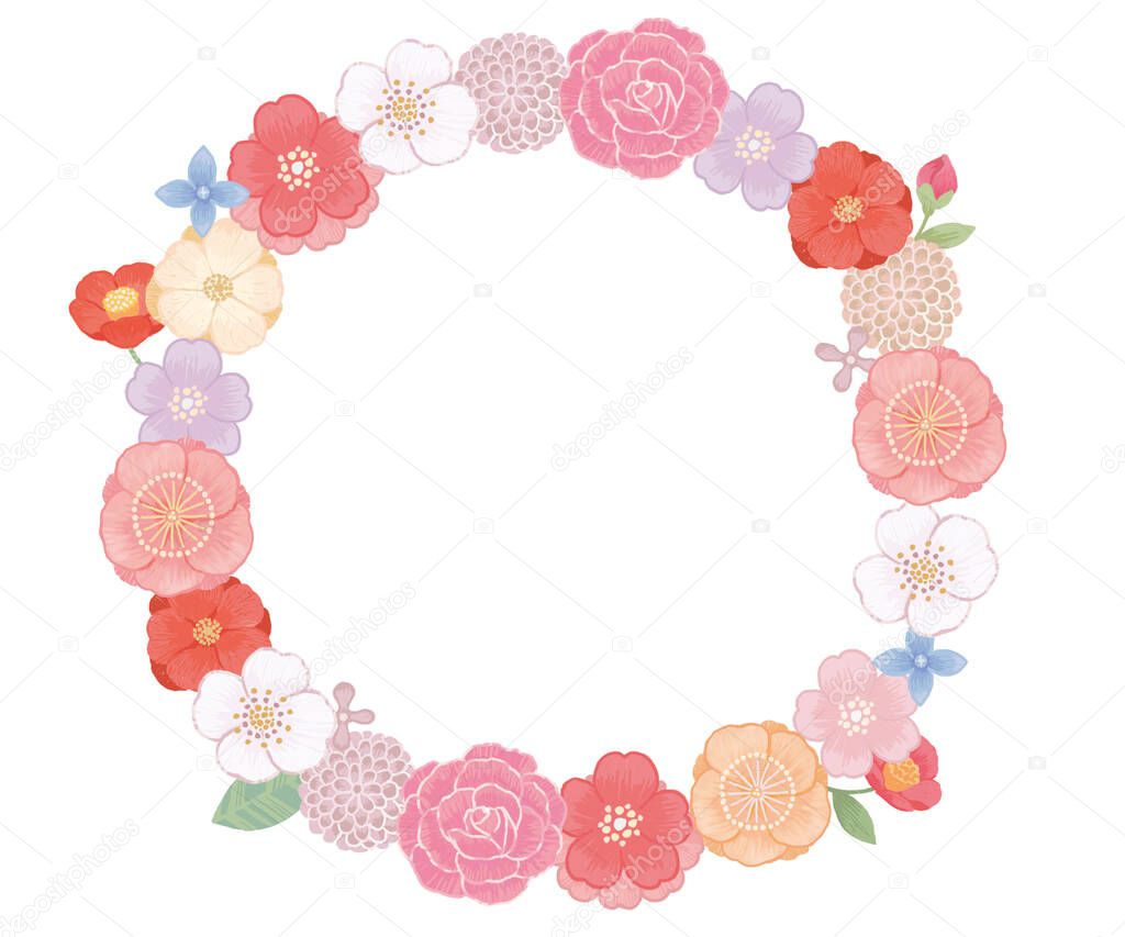 Simple and cute Japanese style flower frame illustration