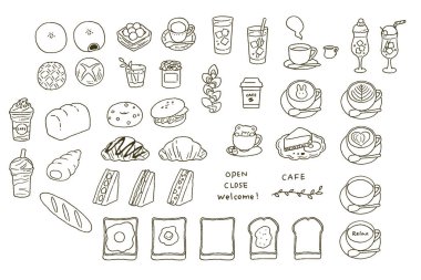 Simple touch Various breads and cafe motifs illustration set
