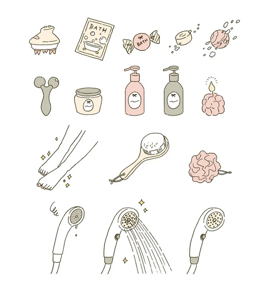 Beauty Bathroom Goods Illustration Set — Stock Vector