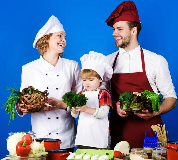 Cooking Happy Family Preparing Dinner Together Kitchen Parents Teaching Little — Foto de Stock