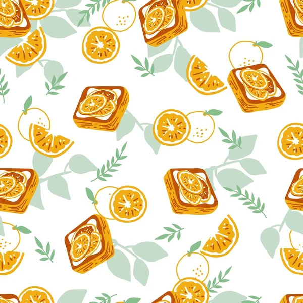 Yaz Lezzetli Citrus Pastası Çerez Vektörü Grafik Şekilsiz Desen arka plan ve giyim tasarımı için kullanılabilir