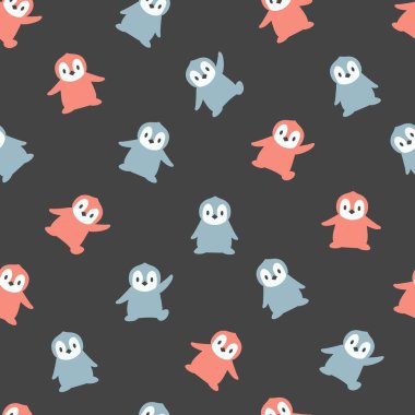 Merhaba Penguenler Vektör Karikatür Sanatı Kusursuz Deseni arkaplan ve giysi tasarımı için kullanılabilir