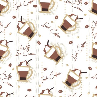 Öğlen Yemeği Vektörü için Tatlı Buz Kahvesi Grafik Sanatı Kusursuz Deseni arka plan ve giysi tasarımı için kullanılabilir