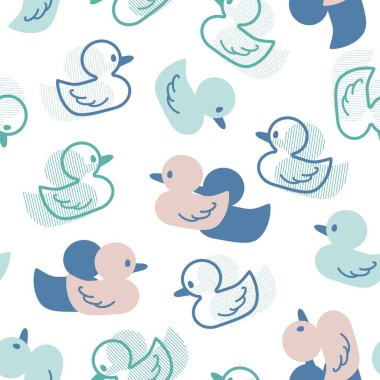 Soyut Şirin Ördek Lastik Oyuncak Vektör Grafiksiz Desen arkaplan ve giysi tasarımı için kullanılabilir