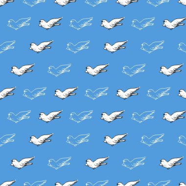 Mavi Arkaplan Rengi ile kuş vektörü silueti çizimi ile kusursuz Desen arkaplan ve giysi tasarımı için kullanılabilir