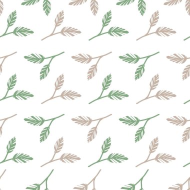 Pastel Yeşil ve Krem Renkleri Dekorasyonu Vektörsüz Yapraklar Arkaplan ve giysi tasarımı için kullanılabilir
