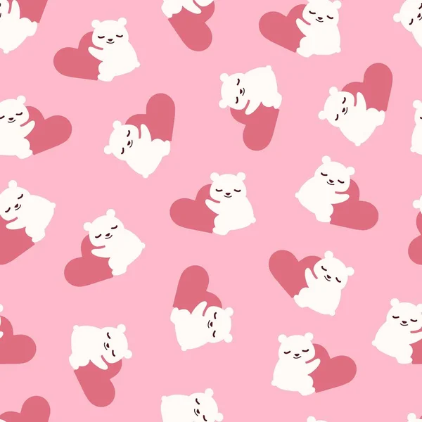 Bear Hug Heart Love Valentine Vector Graphic Seamless Pattern Kann — Stockvektor