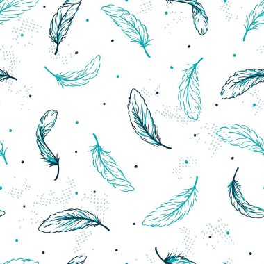 Soyut Yeşil Renkli Yüzen Tüyler Vektör Kusursuz Desen Arkaplan ve Görünüm Tasarımı için kullanılabilir