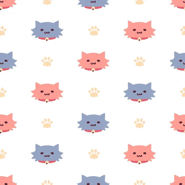 Vector Red Blue Kitty Head Cartoon Graphic Seamless Pattern Peut — Image vectorielle