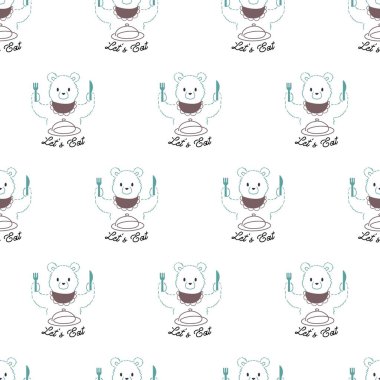 Ayı ve Lezzetli Yemek Zamanı Vektörü Grafik Çizimsiz Şekillendirme Arka plan ve giysi tasarımı için kullanılabilir