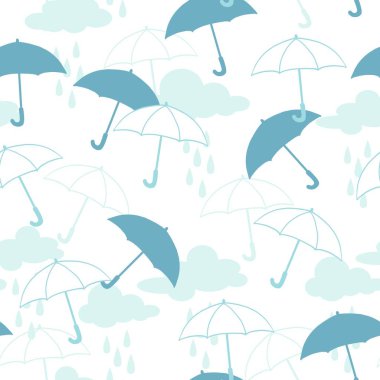 Yağmur Gökyüzü ve Umbrella Soyut Vektör Grafiksiz Desen arkaplan ve giyim tasarımı için kullanılabilir