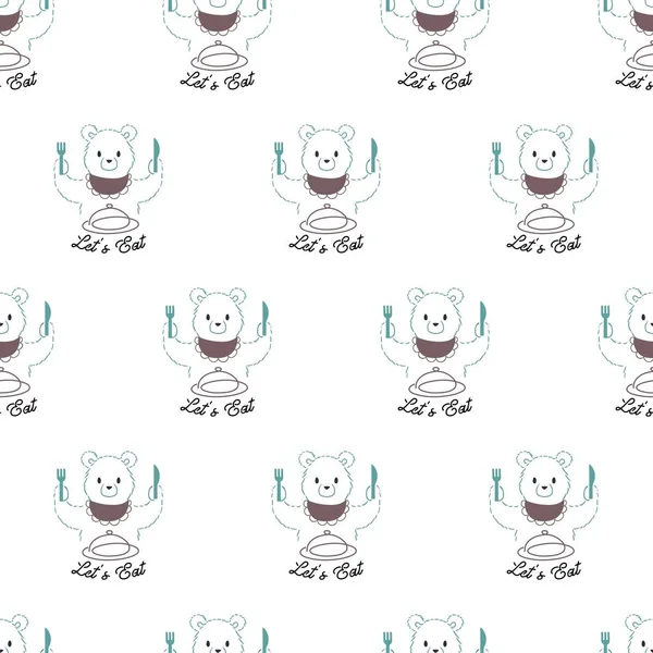 Ayı ve Lezzetli Yemek Zamanı Vektörü Grafik Çizimsiz Şekillendirme Arka plan ve giysi tasarımı için kullanılabilir