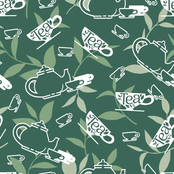 Organic Healthy Delicious Green Tea Vector Graphic Seamless Pattern Can — стоковый вектор