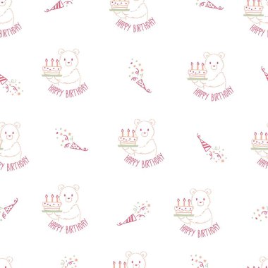 Ayı ve Mutlu Yıllar Vektör Çizgifilm Şekilsiz Deseni arkaplan ve giysi tasarımı için kullanılabilir