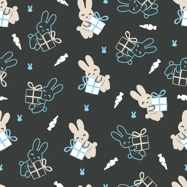 Happy Rabbit Day Gift Vector Graphic Art Seamless Pattern Can — стоковый вектор