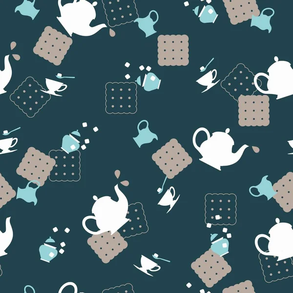 Happy Tea Party Crackers Vector Graphic Seamless Pattern Can Used — стоковый вектор