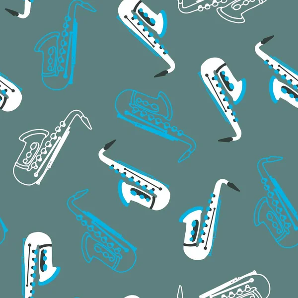 Geniet Van Saxofoon Music Art Vector Graphic Seamless Pattern Kan — Stockvector