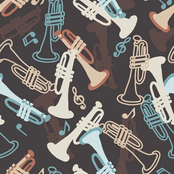 Abstract Trompet Trompet Muziektijd Vector Grafische Naadloze Patroon Kan Worden — Stockvector