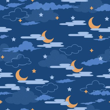 Gece Yaşamı Gökyüzü Vektörü Grafiksiz Desen arkaplan ve giysi tasarımı için kullanılabilir