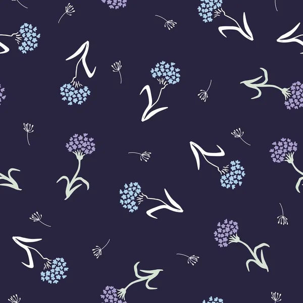 Hermoso Blue Floral Branch Vector Graphic Art Seamless Pattern Puede — Vector de stock