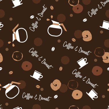 Kahvenin tadını çıkarın ve Donut Vektörü Grafiksiz Desen arkaplan ve giysi tasarımı için kullanılabilir