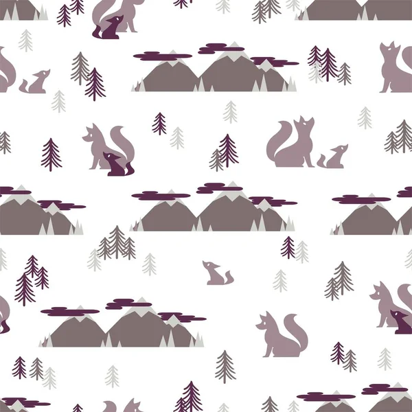 Wolf Forest Mountain Vector Graphic Illustration Seamless Pattern Peut Être — Image vectorielle