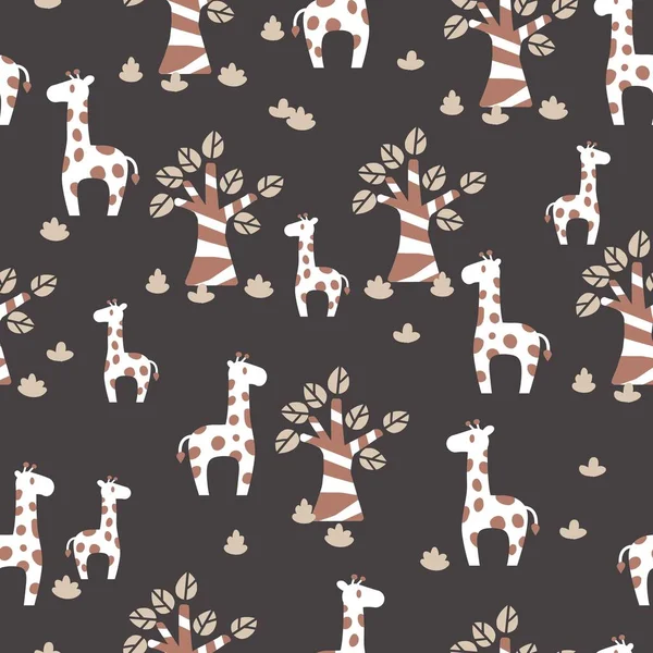 Famille Girafes Dans Forêt Vectoriel Graphique Sans Couture Modèle Peut — Image vectorielle