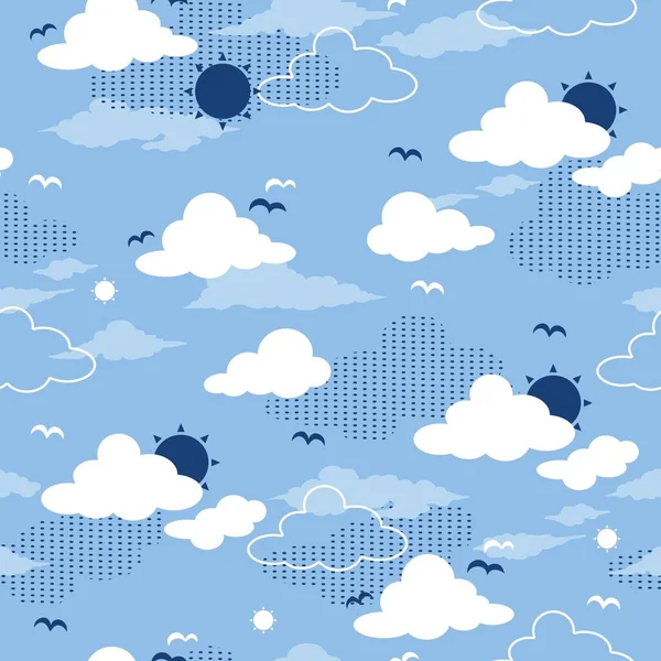 Sun Cloud Blue Sky Vector Graphic Seamless Pattern Can Use — Stock Vector